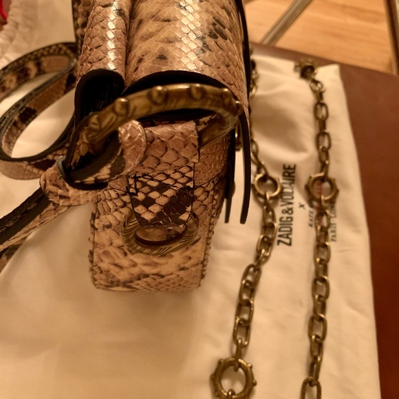 zadig voltaire Kate Wild Bag Snake Print Leather Beige Detachable Chain SOLD OUT - Picture 9 of 11